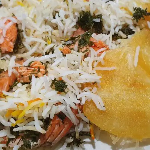 salmon and dill layered rice